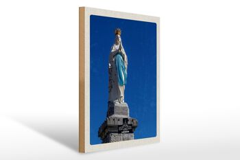 Panneau en bois voyage 30x40cm France Lourdes sculpture or blanc 1