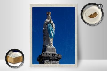 Panneau en bois voyage 30x40cm France Lourdes sculpture or blanc 2
