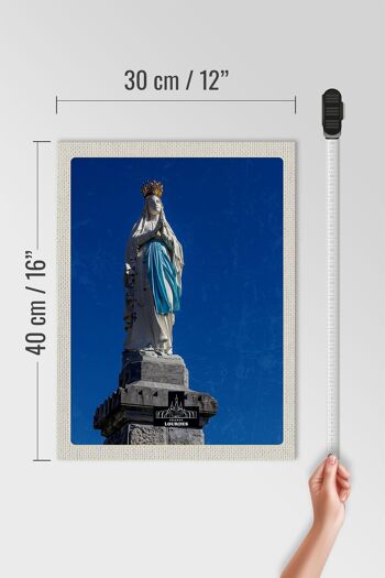 Panneau en bois voyage 30x40cm France Lourdes sculpture or blanc 4
