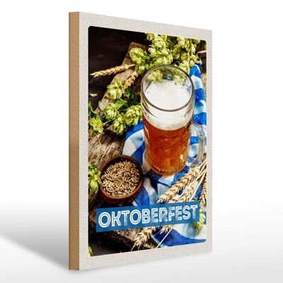 Cartel de madera de viaje 30x40cm Oktoberfest vaso de cerveza madera de trigo