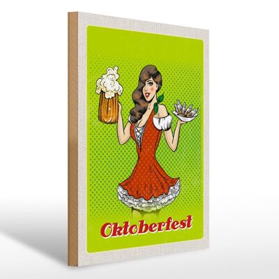 Cartello in legno da viaggio 30x40 cm Monaco di Baviera Oktoberfest donna dirndl birra