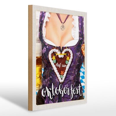 Cartel de madera de viaje 30x40cm Oktoberfest Munich Dirndl Pretzel