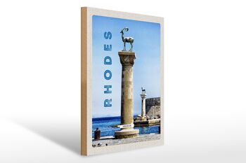 Panneau en bois voyage 30x40cm Grèce Rhodes sculpture de mer 1