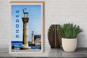 Panneau en bois voyage 30x40cm Grèce Rhodes sculpture de mer 3