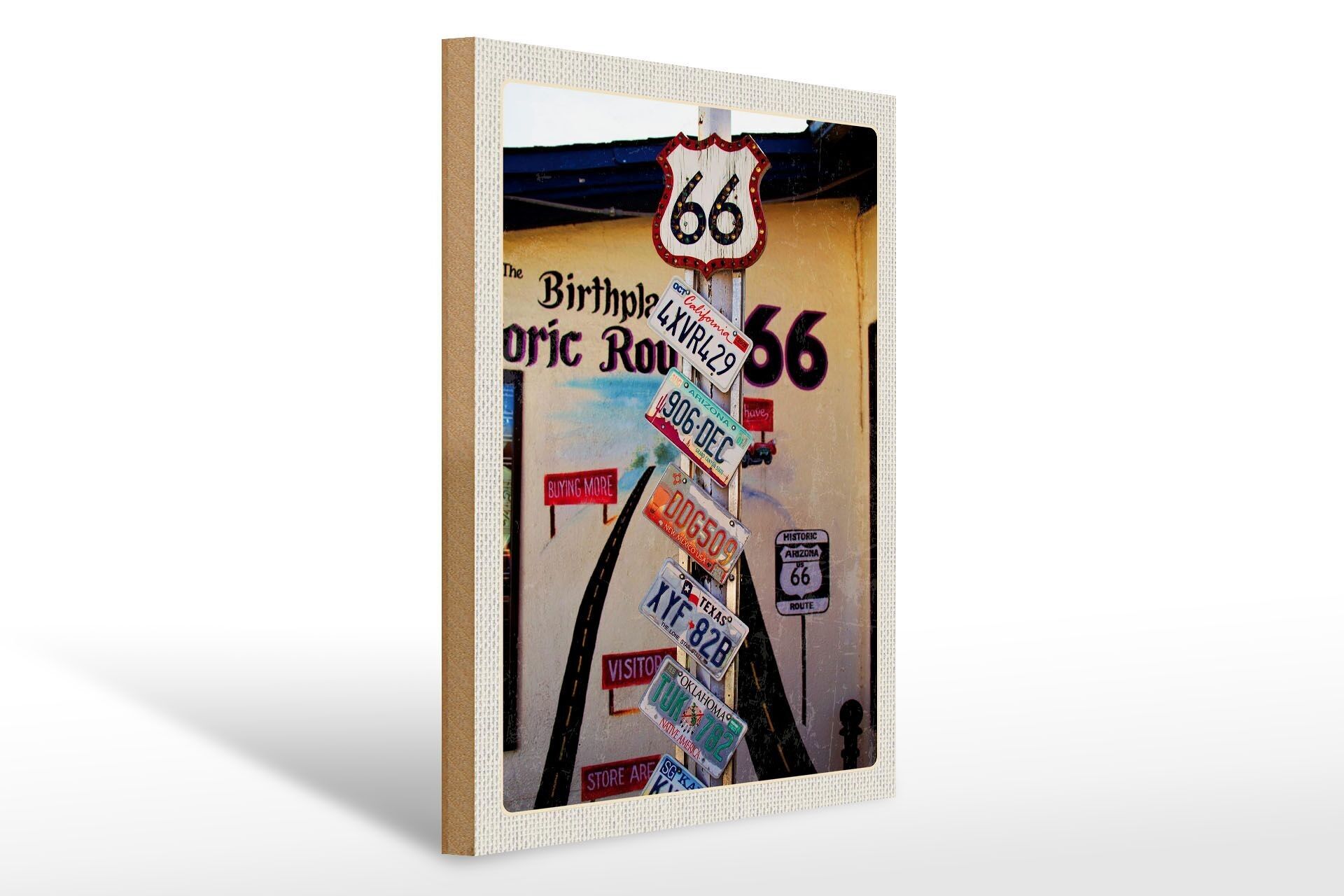 Cartel de madera viaje 30x40cm USA America US Highway Ruta 66