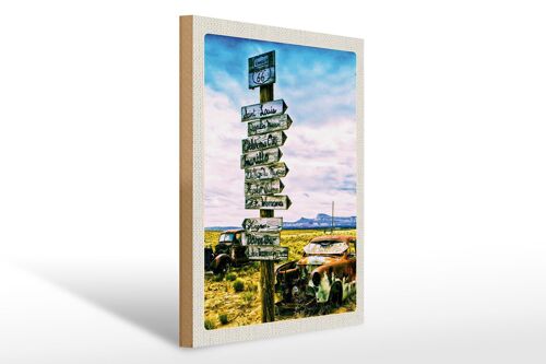 Holzschild Reise 30x40cm Amerika USA Route 66 Oldtimer Gebirge