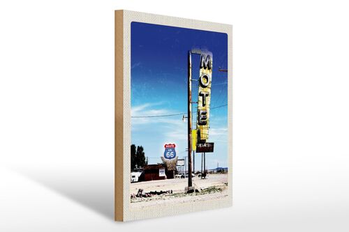 Holzschild Reise 30x40cm Amerika USA Route 66 Motel Wüste