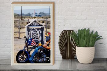 Panneau en bois voyage 30x40cm America Route 66 Biker California 3