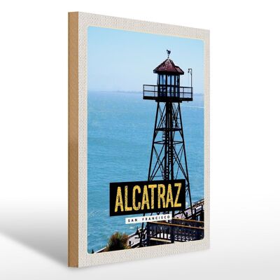 Holzschild Reise 30x40cm San Francisco Alcatraz Meer Turm