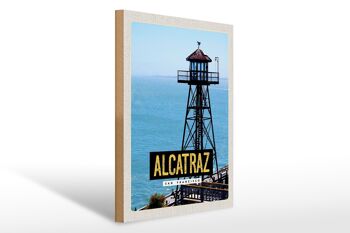 Panneau en bois voyage 30x40cm San Francisco Alcatraz Sea Tower 1