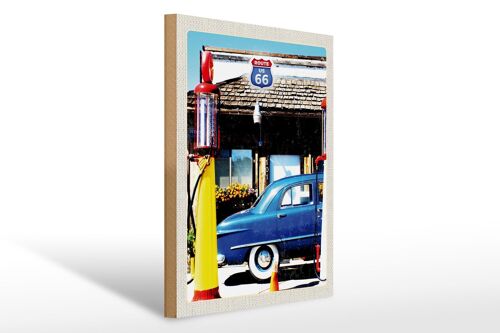 Holzschild Reise 30x40cm Amerika Chicago Route 66 Tankstelle