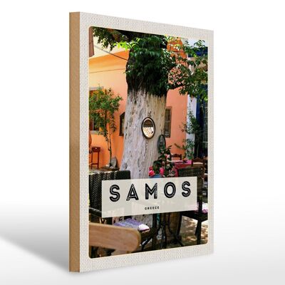 Panneau en bois voyage 30x40cm Samos Grèce vacances restaurant d'été