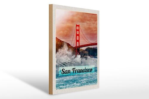 Holzschild Reise 30x40cm San Francisco Meer Golden Gate Brige