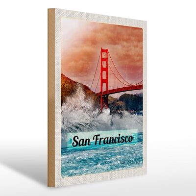 Holzschild Reise 30x40cm San Francisco Meer Golden Gate Brige