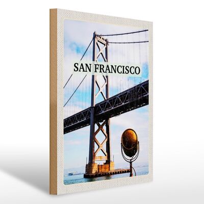 Holzschild Reise 30x40cm San Francisco unter Golden Gate Brige