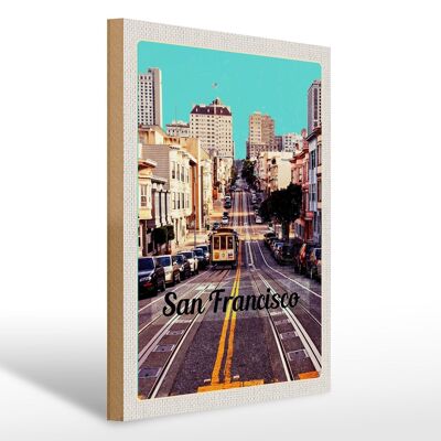 Cartel de madera viaje 30x40cm Tranvía de la calle de la ciudad de San Francisco