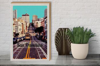 Panneau en bois voyage 30x40cm tramway de rue de la ville de San Francisco 3