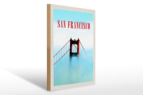 Holzschild Reise 30x40cm San Francisco Nebel Golden Gate Brige tin sign