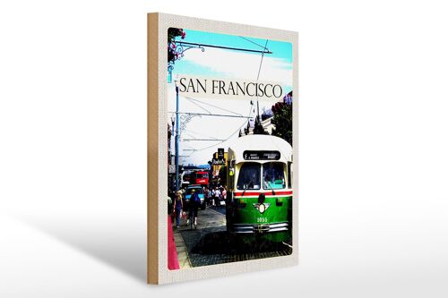 Holzschild Reise 30x40cm San Francisco Menschen Straßenbahn