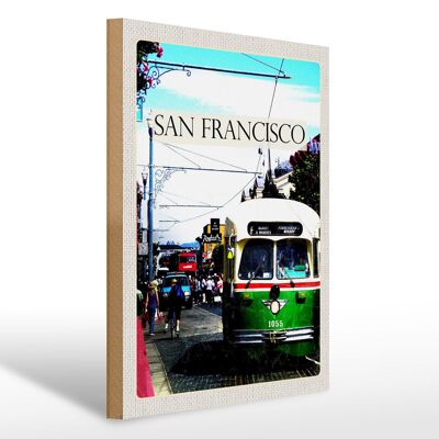 Panneau en bois voyage 30x40cm tramway personnes San Francisco