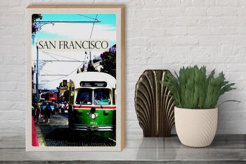 Panneau en bois voyage 30x40cm tramway personnes San Francisco 3