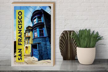 Panneau en bois voyage 30x40cm San Francisco America maisons bleu jaune 3