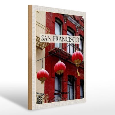 Holzschild Reise 30x40cm San Francisco Amerika rot China Town