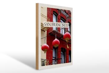 Panneau en bois voyage 30x40cm San Francisco Amérique rouge China Town 1