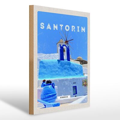 Cartello in legno da viaggio 30x40 cm Santorini Grecia Grecia blu