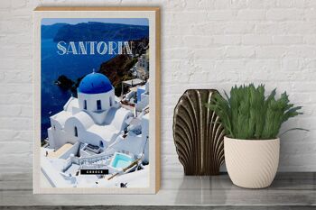 Panneau en bois voyage 30x40cm Santorin Grèce bâtiment blanc bleu 3