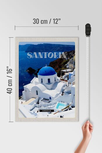 Panneau en bois voyage 30x40cm Santorin Grèce bâtiment blanc bleu 4