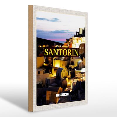 Cartello in legno da viaggio 30x40 cm Vista serale della città di Santorini