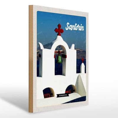 Cartello in legno da viaggio 30x40 cm Santorini Grecia mare bianco blu vacanza