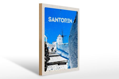 Holzschild Reise 30x40cm Santorini Griechenland weiße Treppen