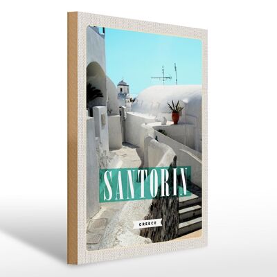 Cartel de madera viaje 30x40cm Santorini ciudad edificios blancos escaleras