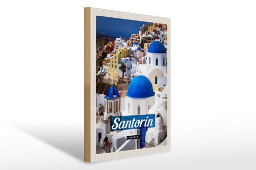 Holzschild Reise 30x40cm Santorini Greece Stadt weiß blau