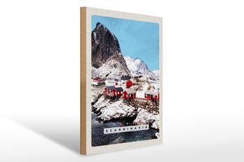 Panneau en bois voyage 30x40cm Scandinavie maisons de neige montagnes 1