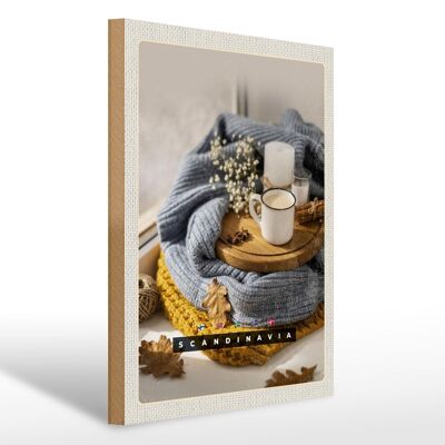 Holzschild Reise 30x40cm Skandinavien Wolle Kaffee Herbst Kerze