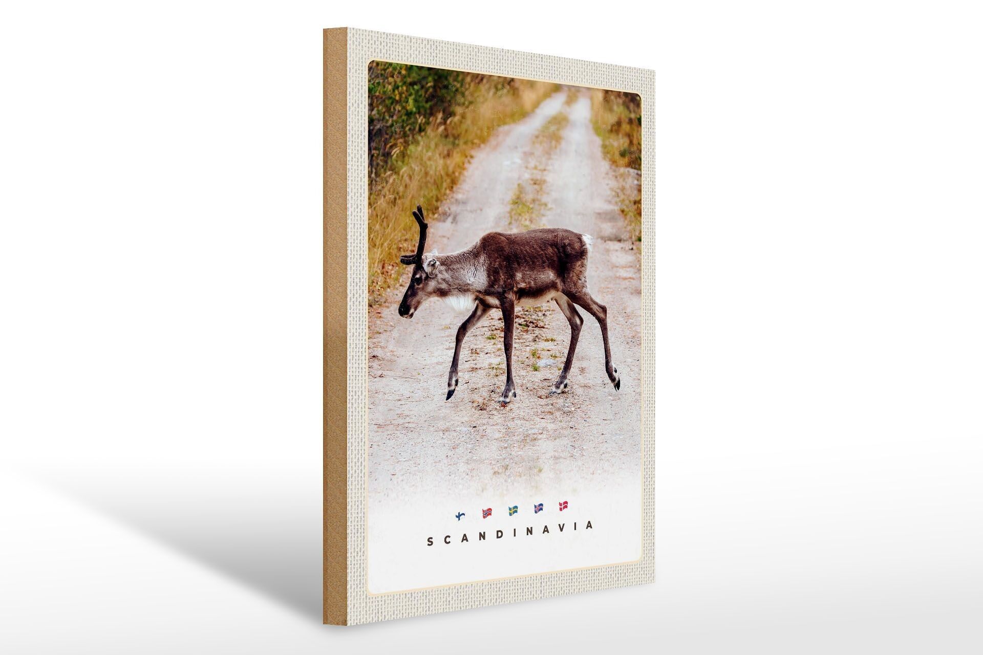 Cartello in legno da viaggio 30x40 cm Sentiero naturalistico delle renne Scandinavia
