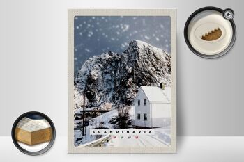 Panneau en bois voyage 30x40cm Scandinavie neige hiver maison de montagne 2