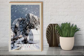 Panneau en bois voyage 30x40cm Scandinavie neige hiver maison de montagne 3