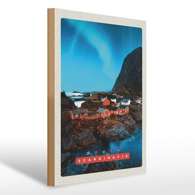 Cartel de madera viaje 30x40cm Escandinavia vacaciones mar montañas
