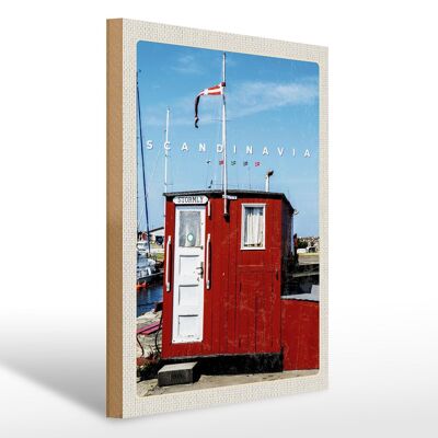 Cartel de madera viaje 30x40cm Escandinavia mar Stromly casa roja