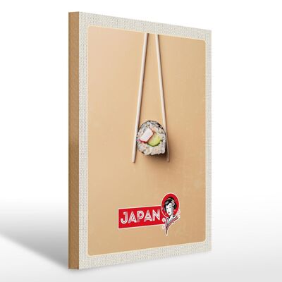 Cartel de madera de viaje 30x40cm Japón Asia Sushi Pescado Pepino Palitos