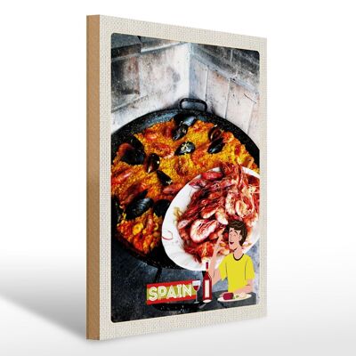 Cartel de madera viaje 30x40cm España Europa mejillones arroz gambas