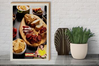 Panneau en bois voyage 30x40cm Espagne saucisses olives tomates plat 3