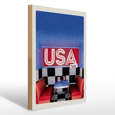 Cartel de madera viaje 30x40cm America Diner desde el interior