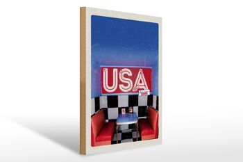 Panneau en bois voyage 30x40cm America Diner de l'intérieur 1