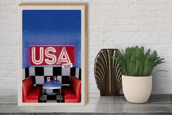 Panneau en bois voyage 30x40cm America Diner de l'intérieur 3