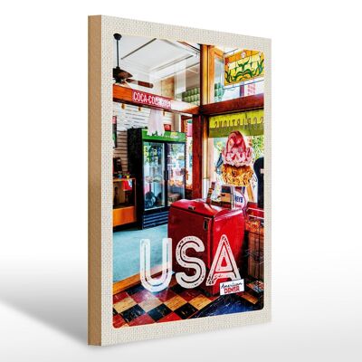 Cartello da viaggio in legno 30x40 cm America Diner Ristorante Musica Cibo